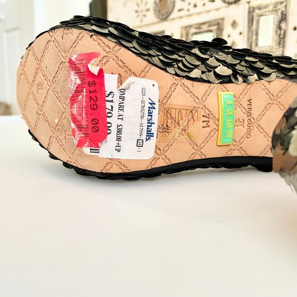 NWT L.A.M.B. Paillette Peep Toe Stilettos Sz 7M - Picture 12 of 12